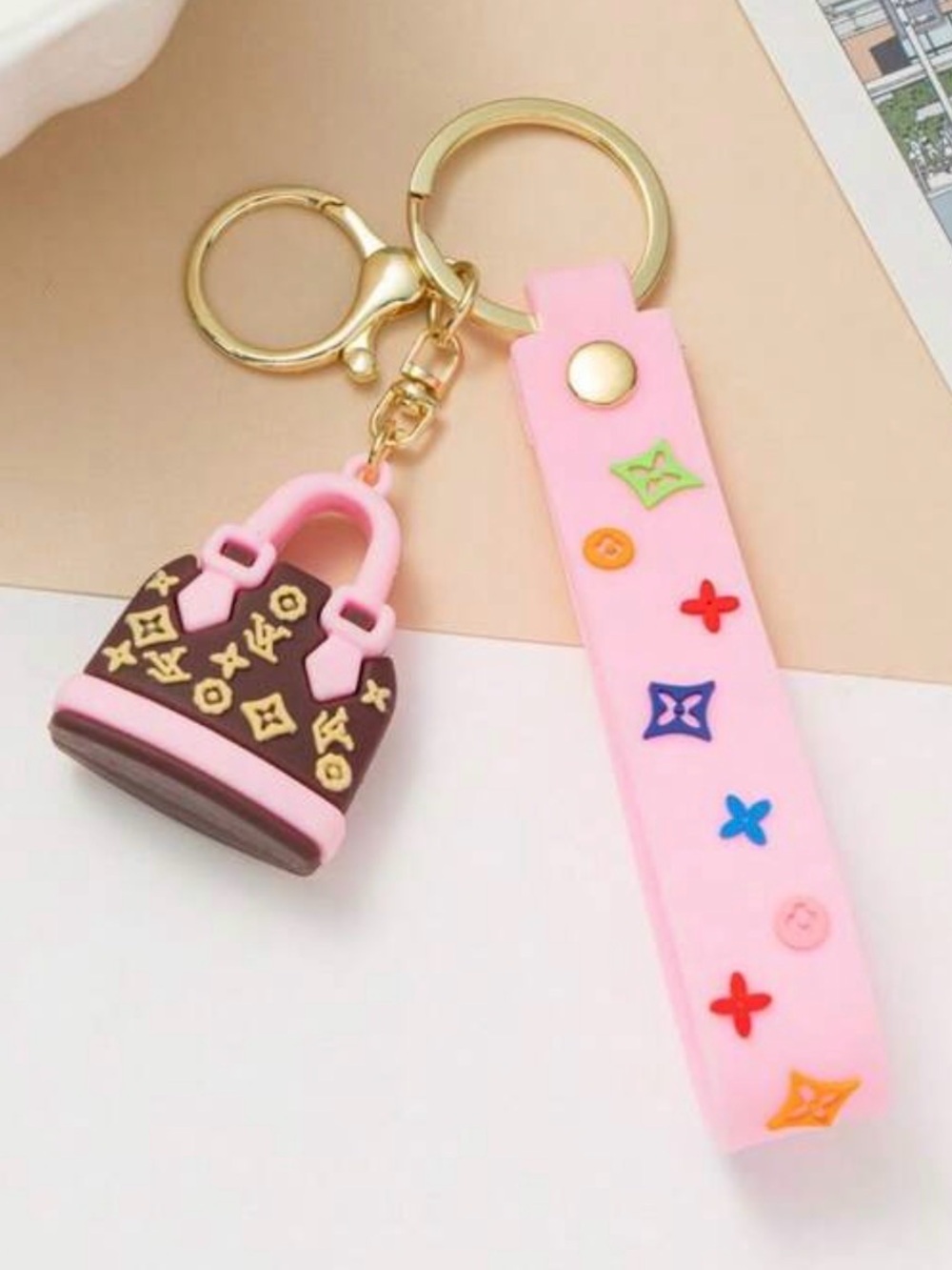 LV Multicolor Purse Charm Keychain - Pink, Orange, Black, Cream, Light Pink - Picture 5 of 5